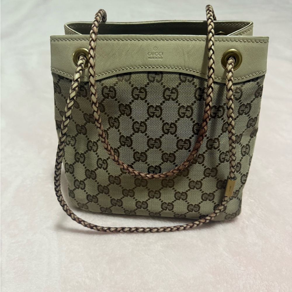 Gucci Beige and Brown Monogram Shoulder Bag